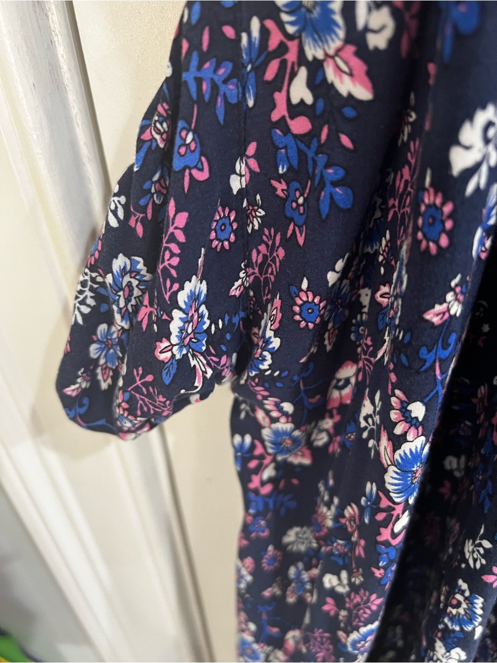 Navy Floral Maxi Dress with Blue Hem - Picture 4 of 7